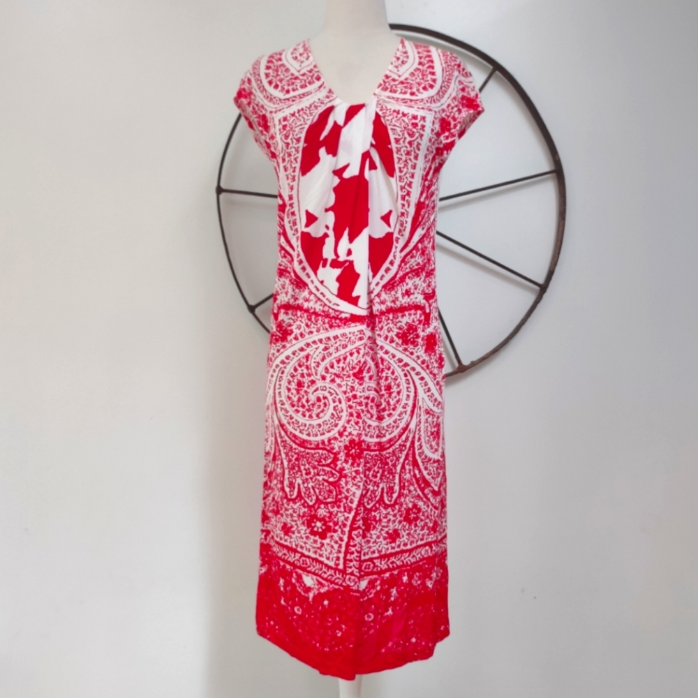 ETRO red and white paisley floral patterned midi dress M $1,200
